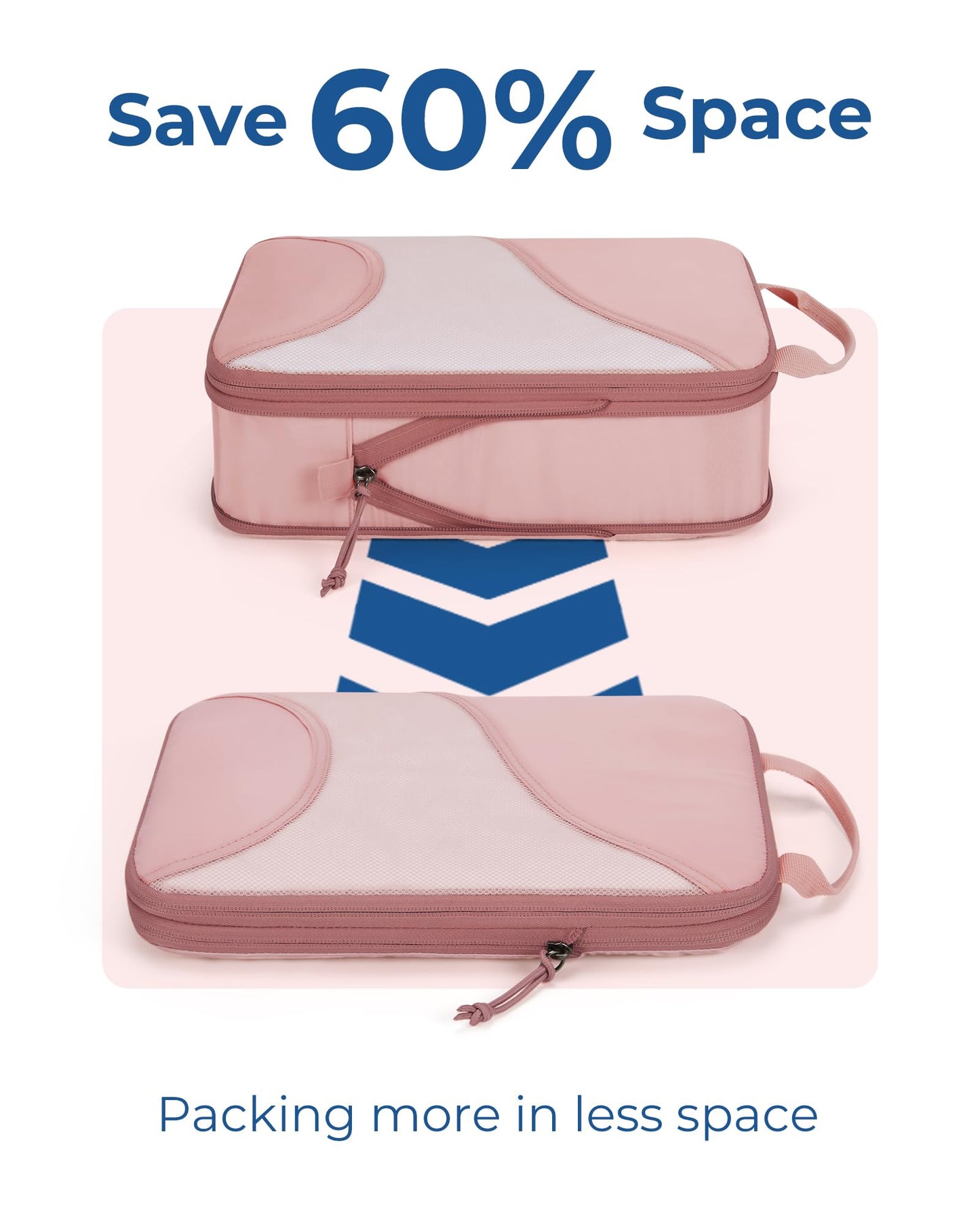 BAGSMART Compression Packing Cubes - 6 Set Travel Packing Cubes for Suitcases, Compression Suitcase Organizers with Shoe Bag Baby Pink