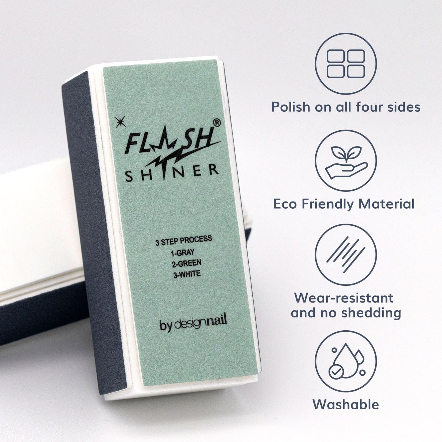 Design Nail Flash Shiner® Block – 3-Way Nail Buffer – Pack of 10 – Professional Nail Buffer for Natural Shine – Smooths, Conditions & Polishes – Manicure Tool for Home or Salon Use