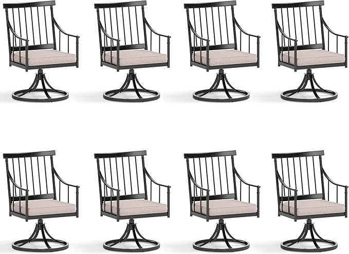 Sophia & William Swivel Patio Chairs Set of 8, Metal Rocker Patio Outdoor Dining Chairs Set with Seat Cushions, Wrought Iron Patio Bistro Furniture Chairs with Armrest for Garden, Yard, 8 Pack