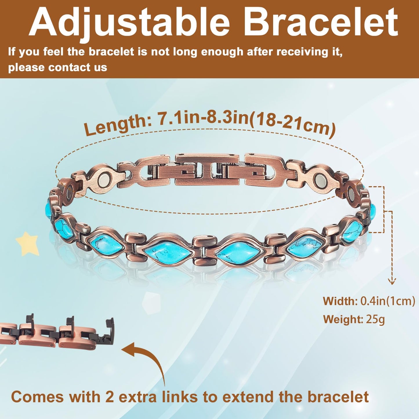 MagVIVACE Pure Copper Bracelet for Women, Magnetic Lymph Detox Jewelry with 3500 Gauss Magnet (E)