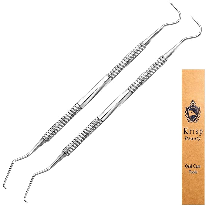 Professional Dental Tools - Dental Pick, Dental Scaler for Tartar Plaque Remover Tooth Cleaner Teeth Scraper Dentist Hygienist Kit Sickle Scaler Teeth Cleaning Set Stainless Steel 2 Pc By Krisp Beauty