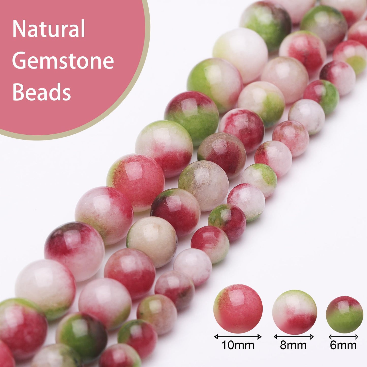Chicager Natural Stone Beads for Jewelry Making,8mm Watermelon Tourmaline Polished Smooth Round Gemstone Beads for Bracelet Necklace 15 Inch