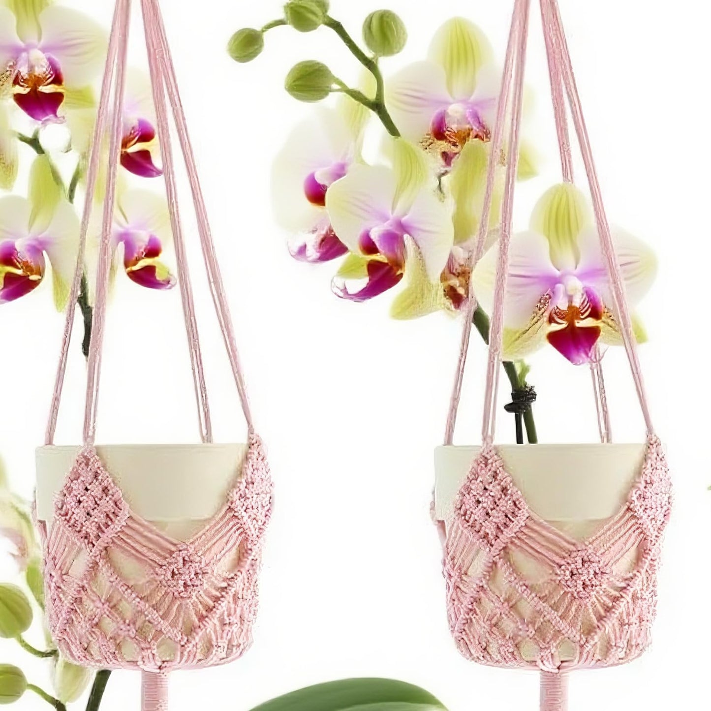 verkelly 2 Pack Macrame Hanging Planters with Patterns - Stylish Plant Hangers Crochet Boho Plant Holder Hanging Plant Basket for Up to 6 Inch Pots(Pink)