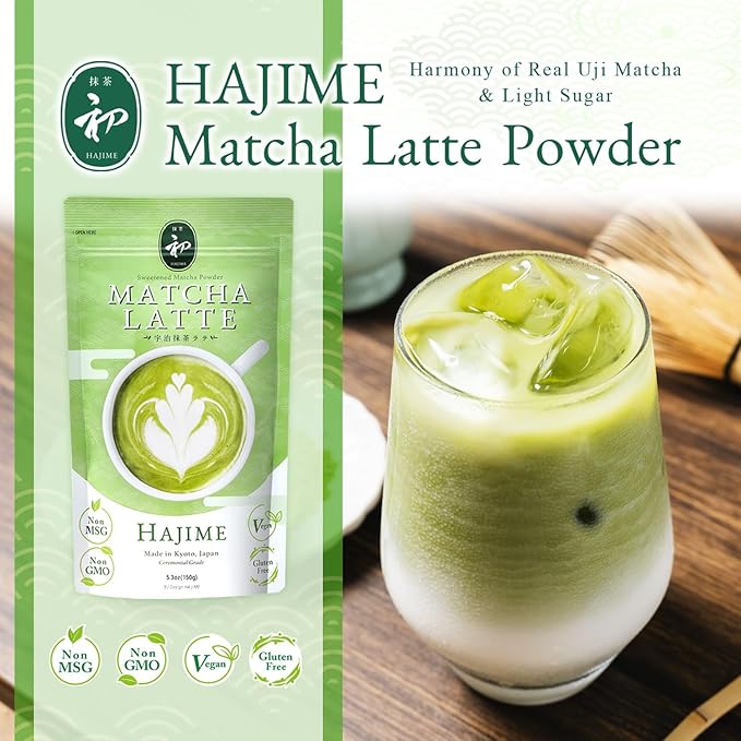 BJDesign Matcha Latte Powder “HAJIME” Sweetened Matcha Green Tea Powder - Authentic Japanese Origin - Non MSG, Non GMO, Vegan, Gluten Free (1.1 Pound)