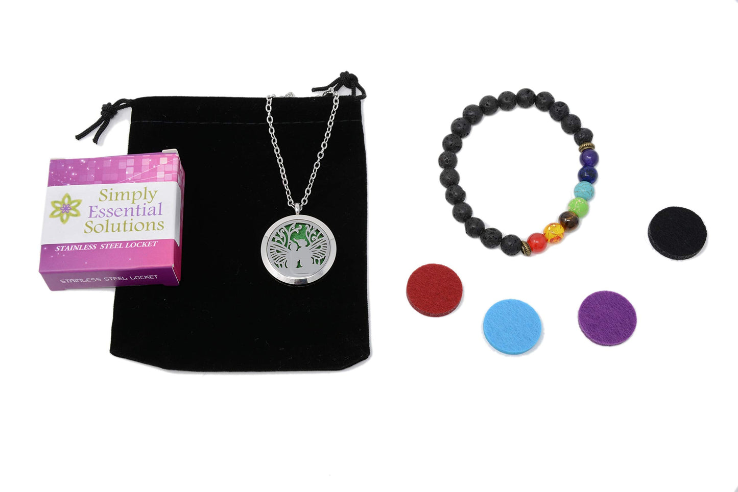 Aromatherapy Essential Oil Diffuser Stainless Steel 30MM Silver Magnetic Locket Pendant 2 Sizes Chain Necklace, Refill Pads & Diffuser Bracelet in a Velvet Bag (Double Fairy)