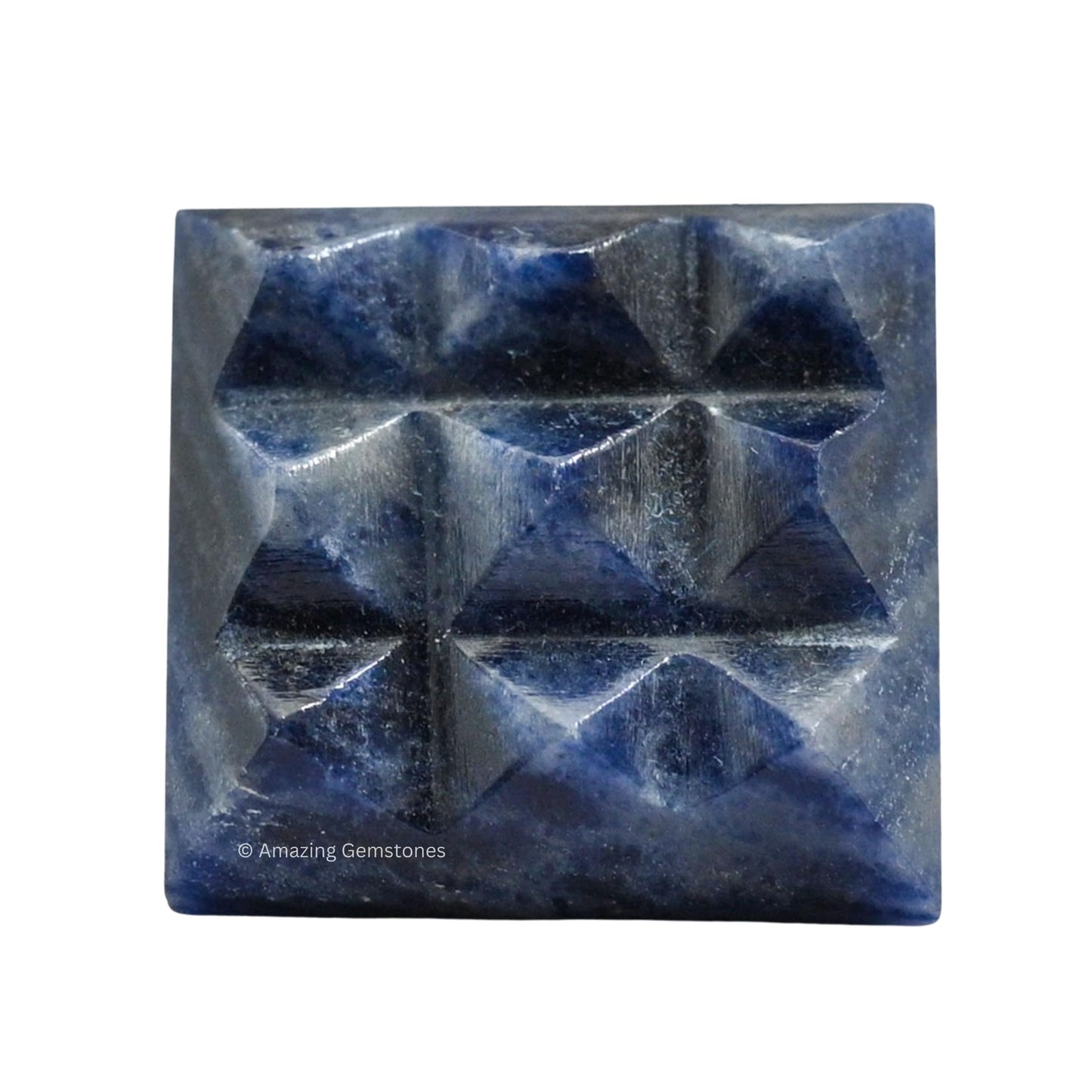 Amazing Gemstone Sodalite Crystal Pyramid with 9 Pyramid Plate Bottom - 1" Mini Pyramid Figurine of Natural Stone Pyramid for Meditation, Reiki, Chakra Balancing Vastu Pooja and Crystal Grids