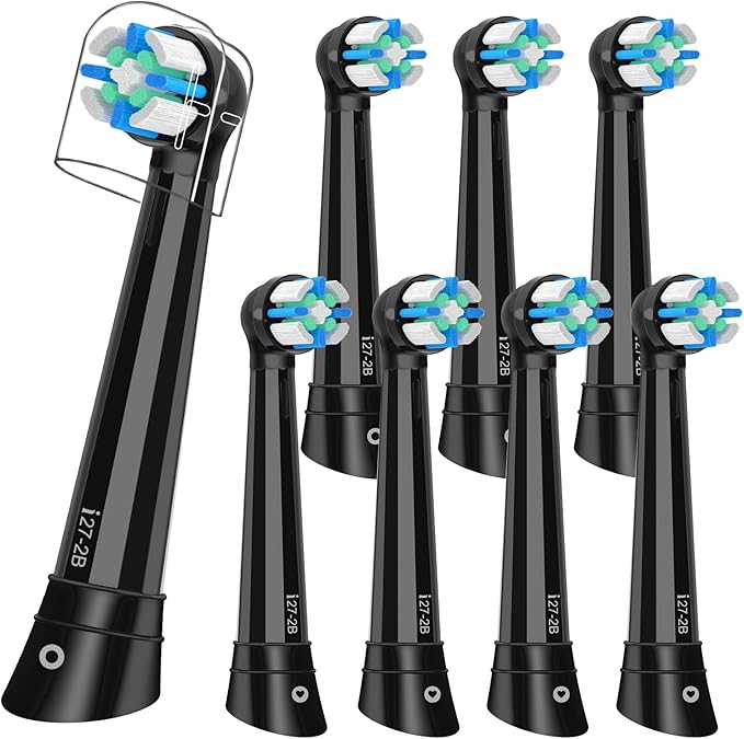 8Count Replacement Toothbrush Heads Compatible with Oral B iO Series 2/3/4/5/6/7/8/9/10 Electric Toothbrush,Medium Bristles for Effective Plaque Removal(Black)