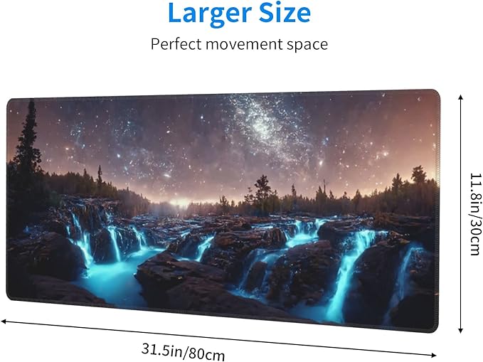 Milky Way with Forests and Waterfalls Extended Big Mouse Pad Large,XL Gaming Mouse Pad Desk Pad,31.5x11.8inch Long Computer Keyboard Mouse Mat Mousepad with 3mm Non-Slip Base for Home Office Work