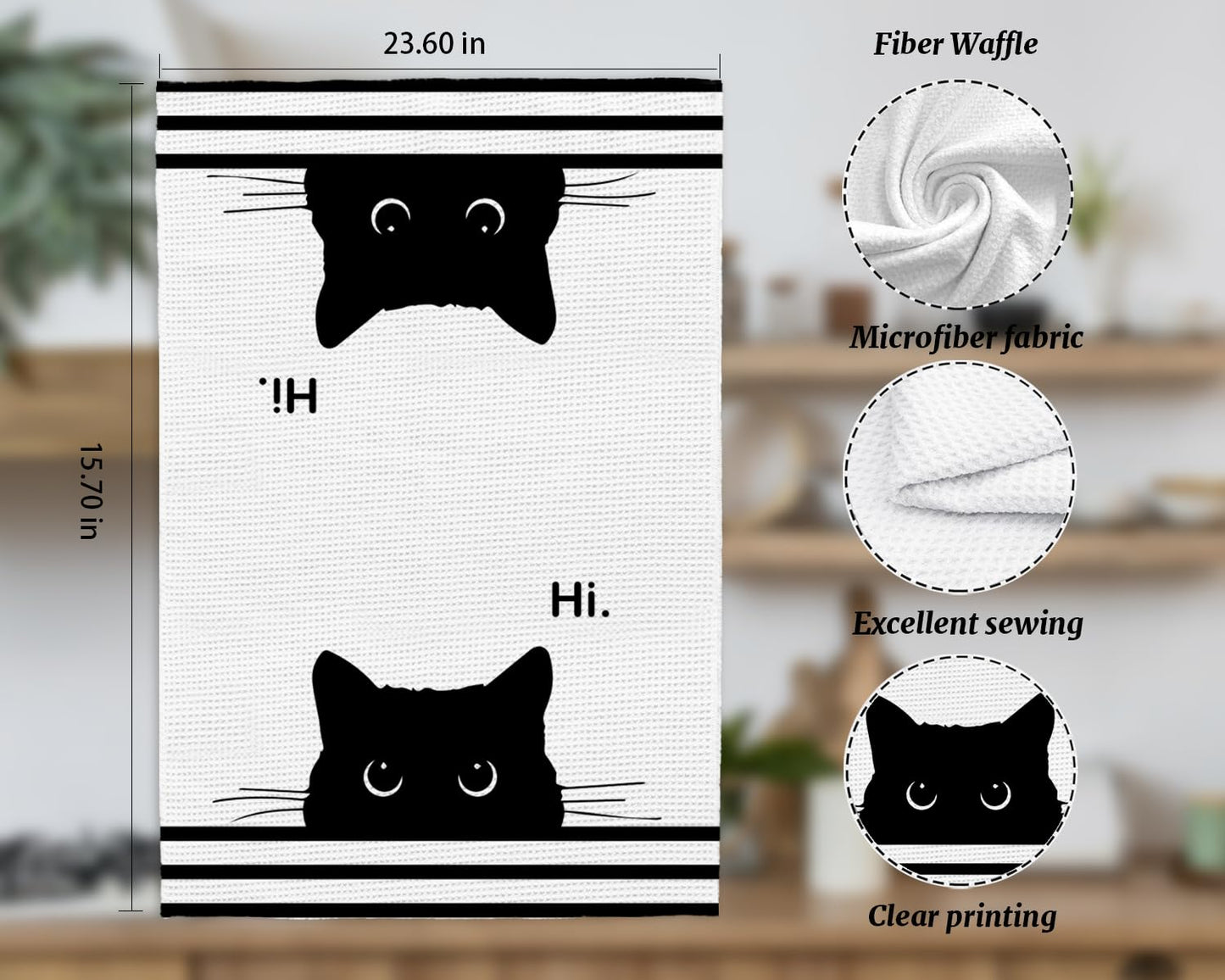 XYDEG Black Cat Gifts Hand Towels for Kitchen Bathroom Decor, Gifts for People Who Love Cats,Cute Waffle Weave Microfiber Dish Towels，16×24