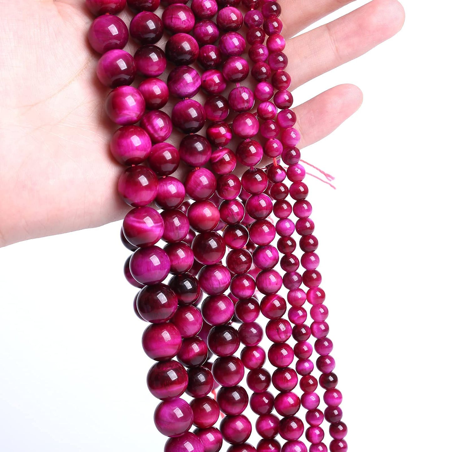 Natural Rose Red Tiger Eye Agate Stone Round Loose Beads for Jewelry Making Semi-Precious Beads DIY Bracelet Necklace 6mm 61pcs (Rose Red Tiger Eye Stone, 6mm)