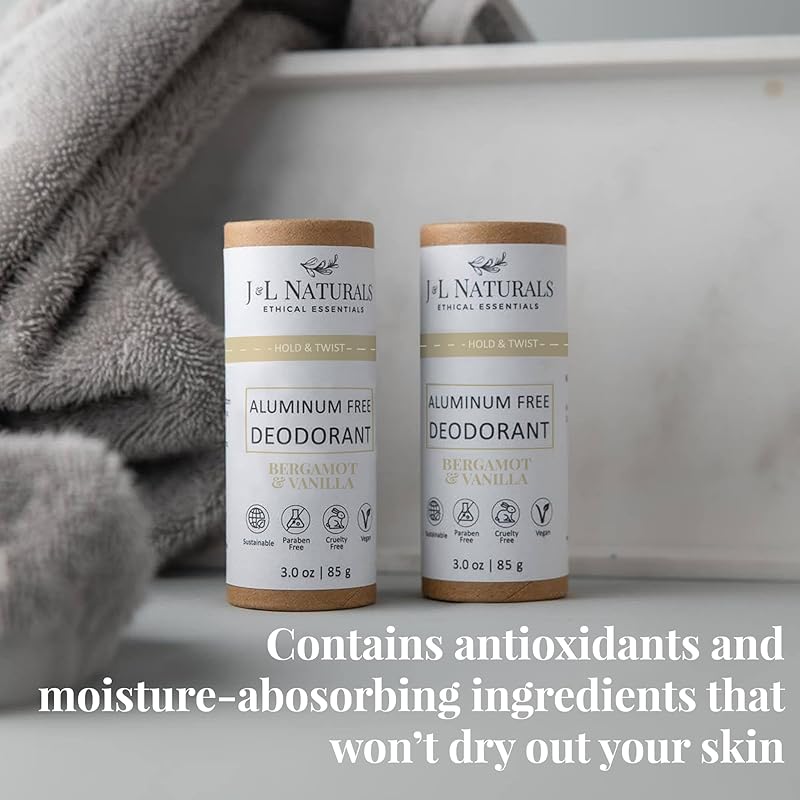J&L Naturals Aluminum Free Deodorant for Men & Women | 100% Natural Ingredients With Coconut Oil, Shea Butter, & Essential Oils | Sustainable, Eco-Friendly (Bergamot & Vanilla, 3.0 Oz (Pack of 2))