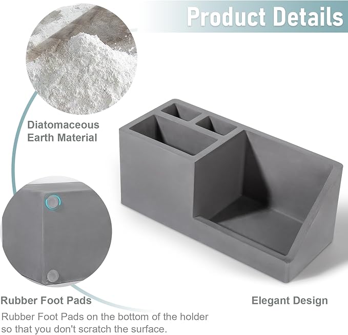 Diatomite Toothbrush Holders for Bathrooms, Quick Dry Electric Tooth Brush and Toothpaste Organizer Bathroom Accessories for Countertop, Vanity, Sink - Dark Grey