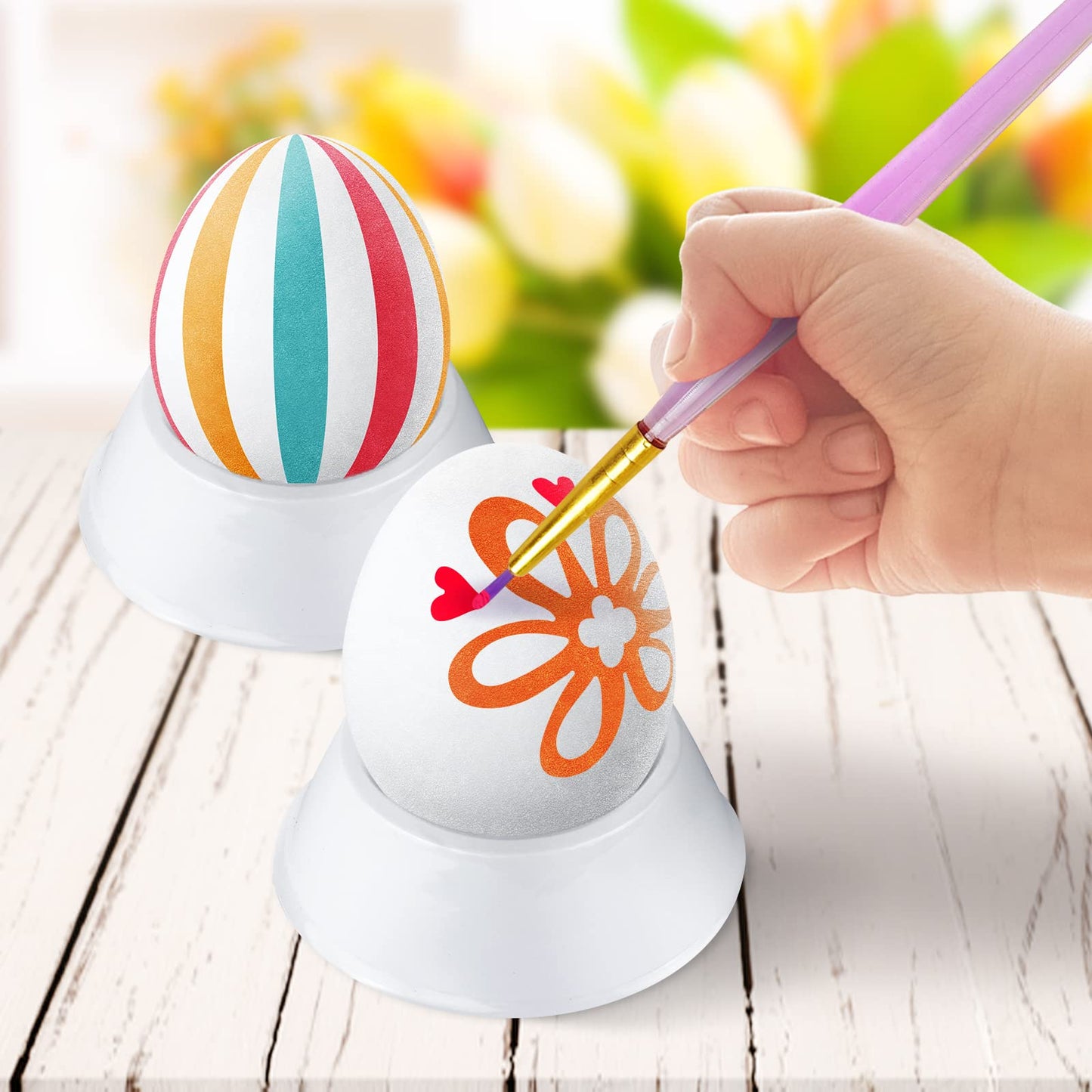 Easter White Eggs Painting Kit-Paintable Flocking Eggs with Doodle Kit for DIY Design-Hanging Flocking Eggs with Rope for Decoration,Egg Hunts, Basket stuffers & Essentials, Easter Gift,28PCS