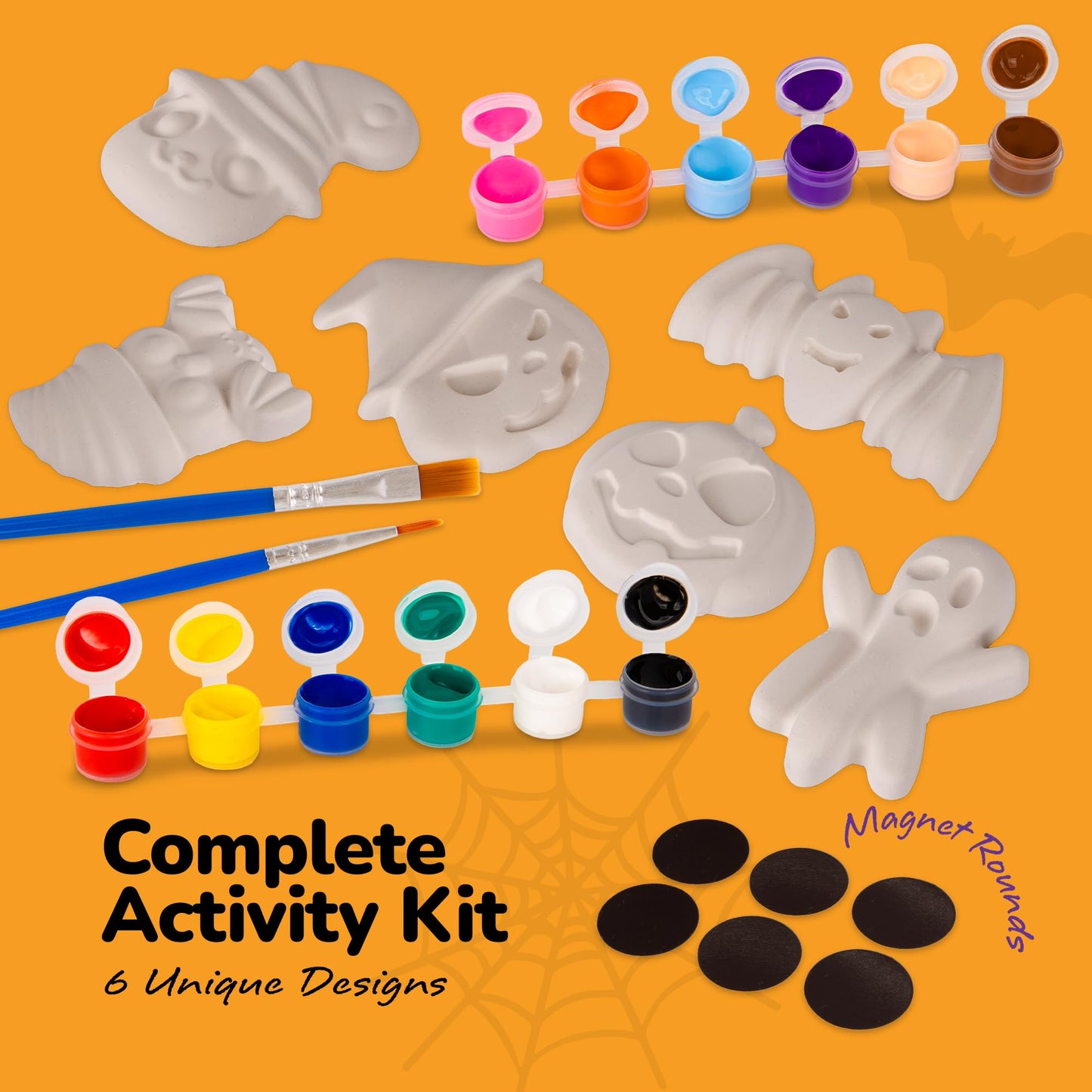 ArtCreativity Halloween Ceramic Fridge Magnet Painting Kit - 6 Pack - Halloween Fall Craft Set Includes Paint, Brushes, Magnets - DIY Home Decor Art & Craft for Beginners - Classroom Gifts Supplies