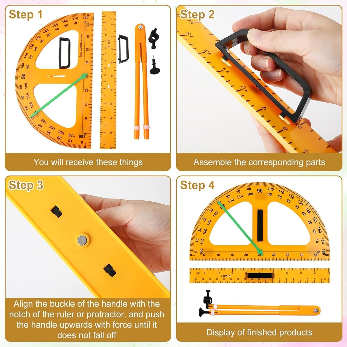 Magnetic Geometry Math Ruler Set for Classroom, Large Protractor, Triangle & Measuring Rulers, Magnetic Blackboard Tools for Teachers & Students Enhances Math Learning, 5pc