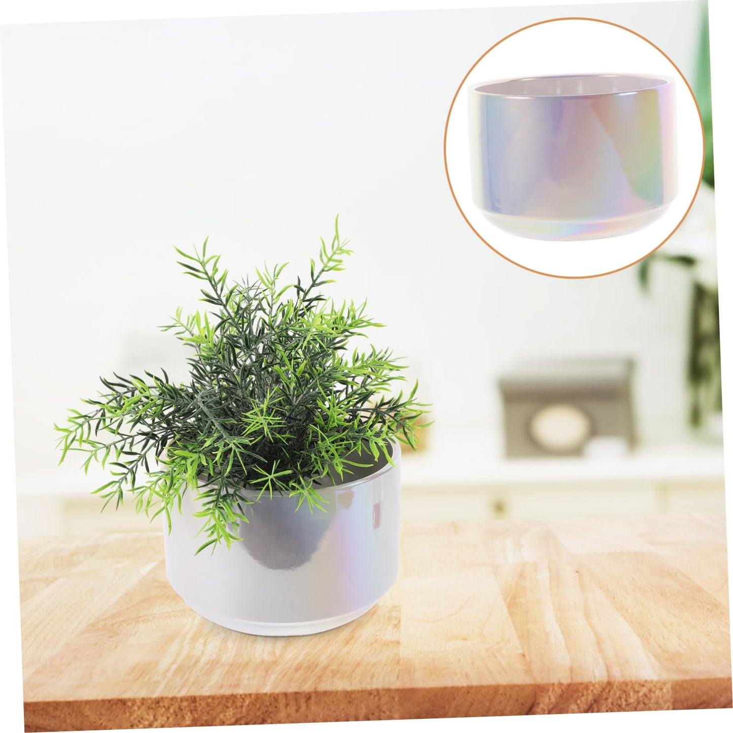 Garneck Ceramic Flower Pot Iridescent Succulent Planter for Home Desktop Decoration Cactus Succulent Holder with Drainage for Indoor Use