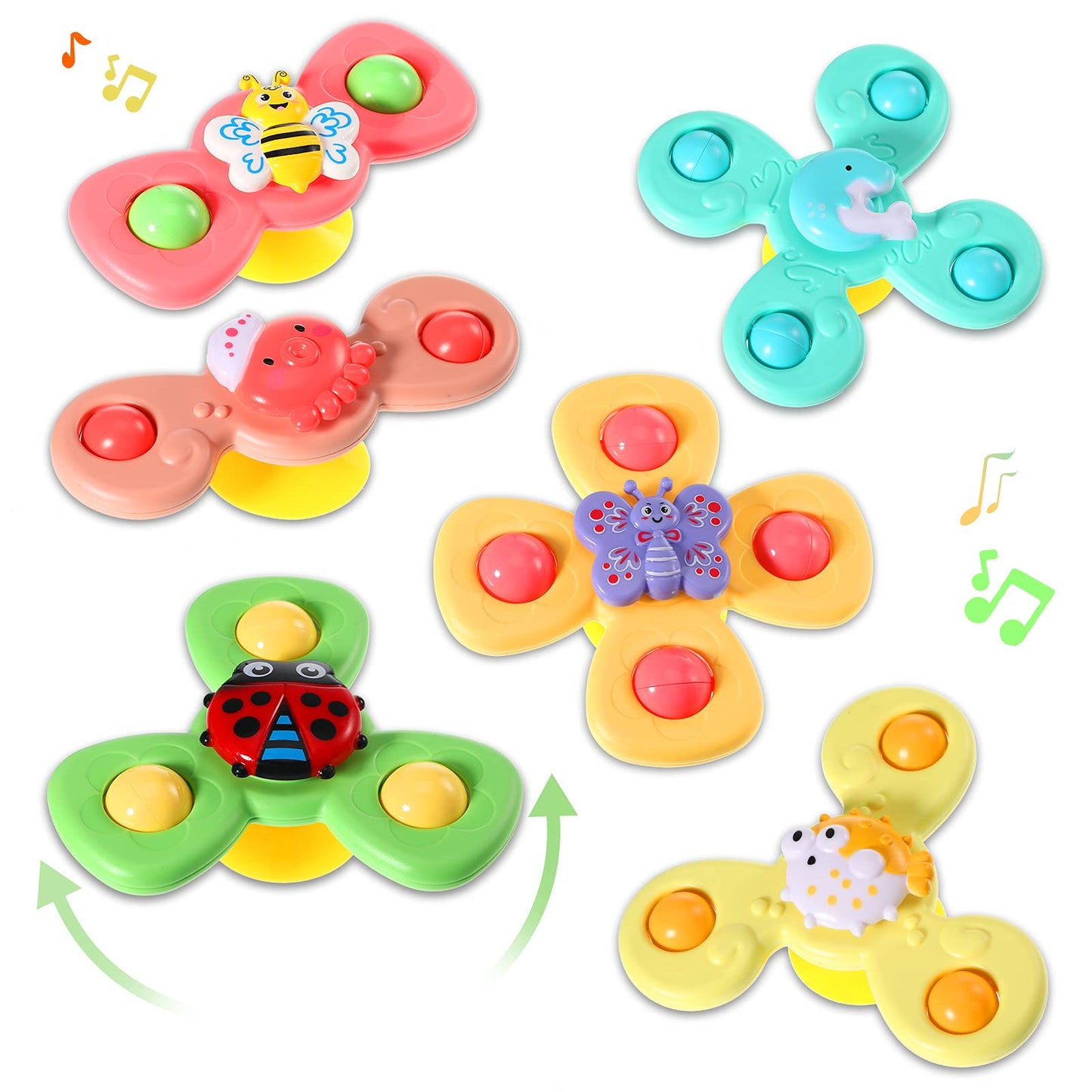Harrycle 6 Pieces Suction Cup Spinner Toy Sea Theme Sensory Bath Spinner Toys Bear Butterfly Suction Cups for Birthday Learning Game and Party Supplies
