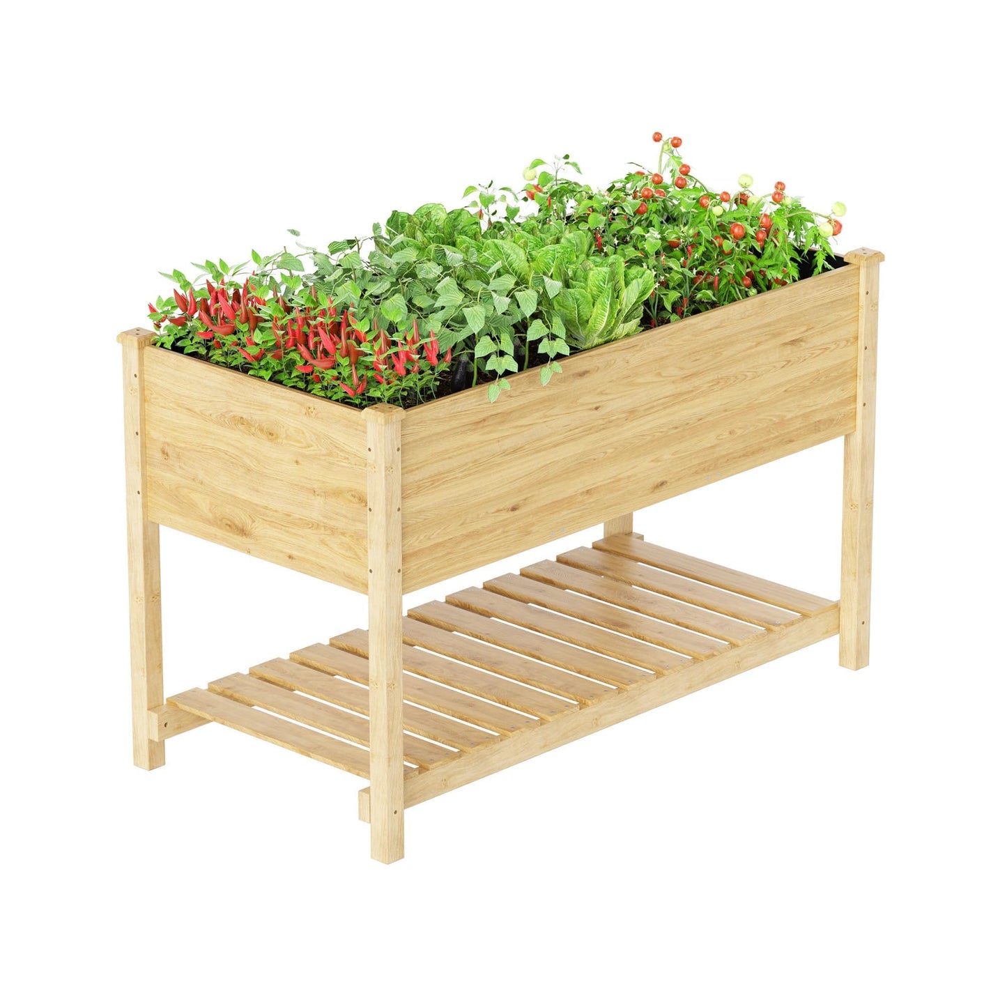 Kullavik Raised Garden Bed with Legs,Outdoor Elevated Cedar Wood Planter Box with Storage Shelf,220lb Capacity-Natural