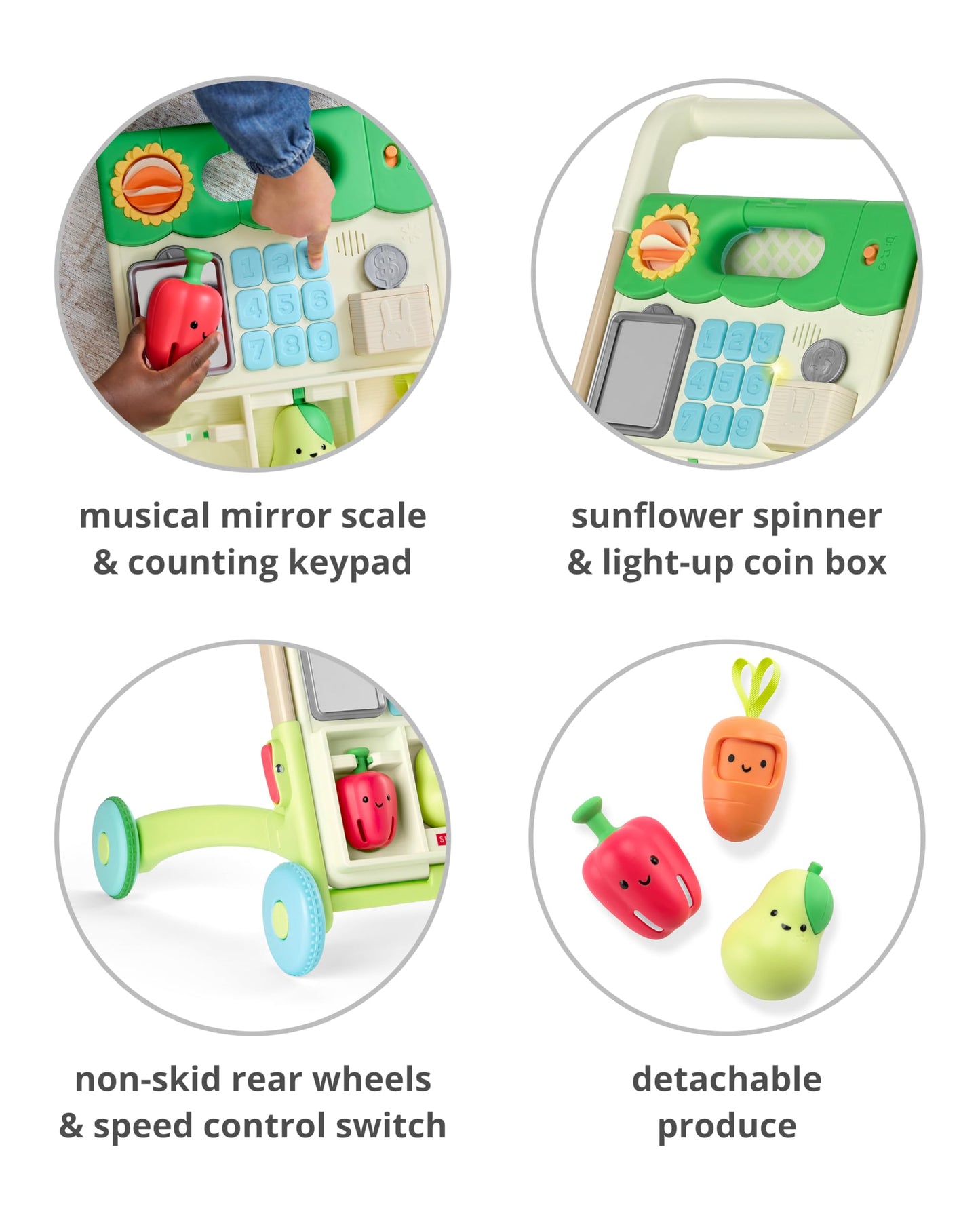 Skip Hop Baby Walker 5-in-1 Sit to Stand Convertible Light Up Walker with 50+ Activities for Developmental Play, Songs and Sounds 3 Adjustable Handle Heights and Speed Control Switch Farmstand Age 6m+