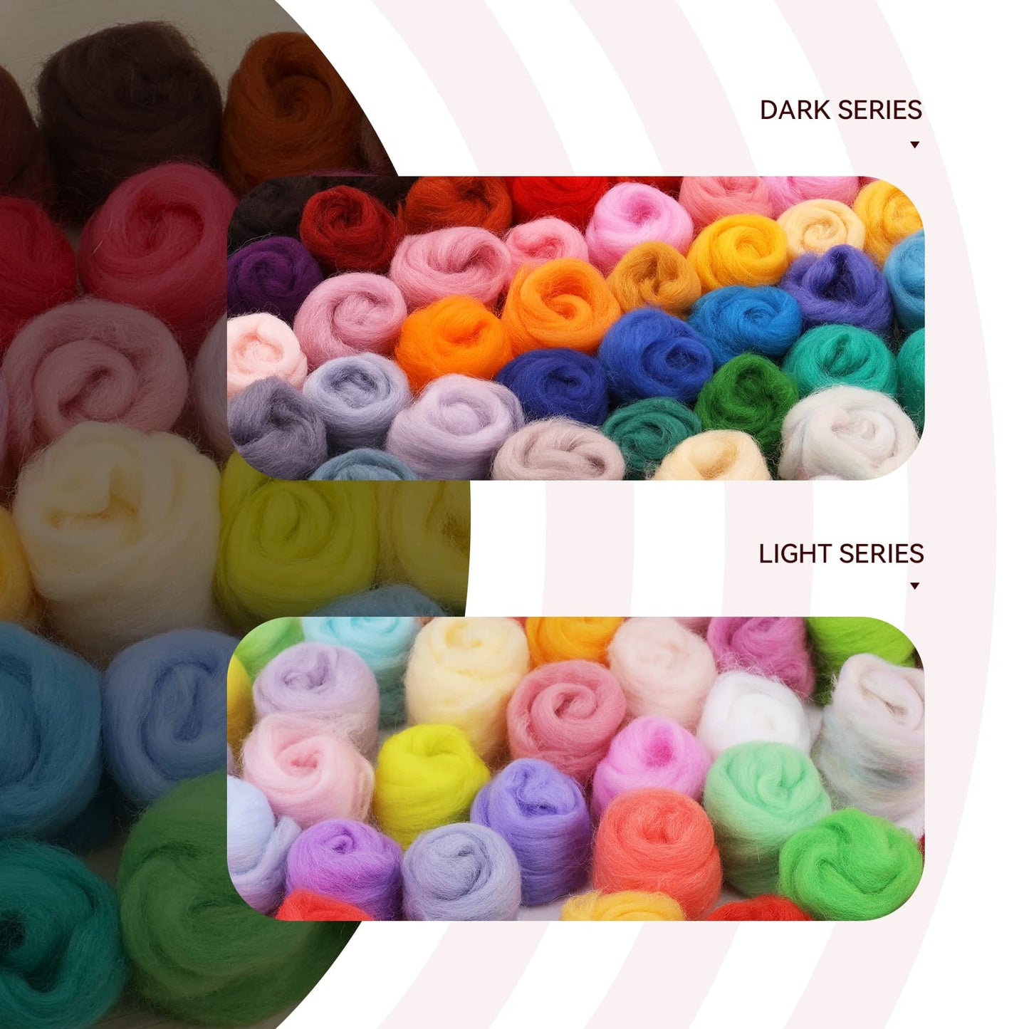 JUPEAN 96Pcs Needle Felting Wool 10.4 oz Wool Roving Yarn Needle Felting Kit with 4-Layer Transparent Storage Box for DIY Hand Spinning and Creations, 3g/Color
