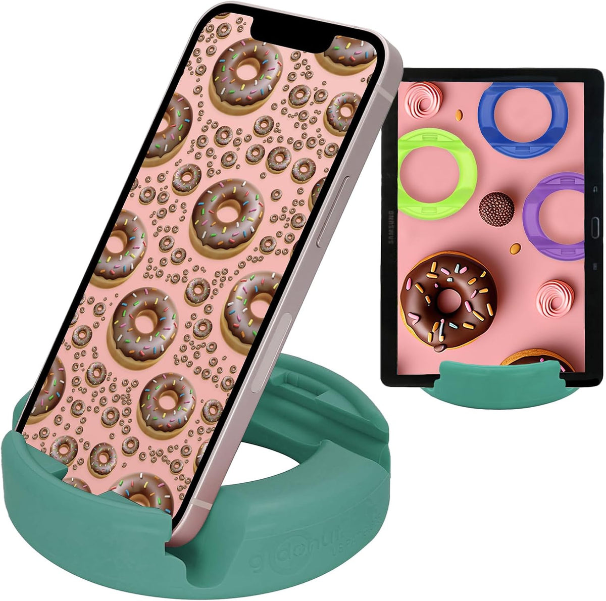 GoDonut – Phone Stand Original – Cell Phone Holder + Tablet Stand Desk Organizer – Compatible with Tablet, iPhone 16 15 14 Pro Max, Android & Most Smartphones - Hunter Green