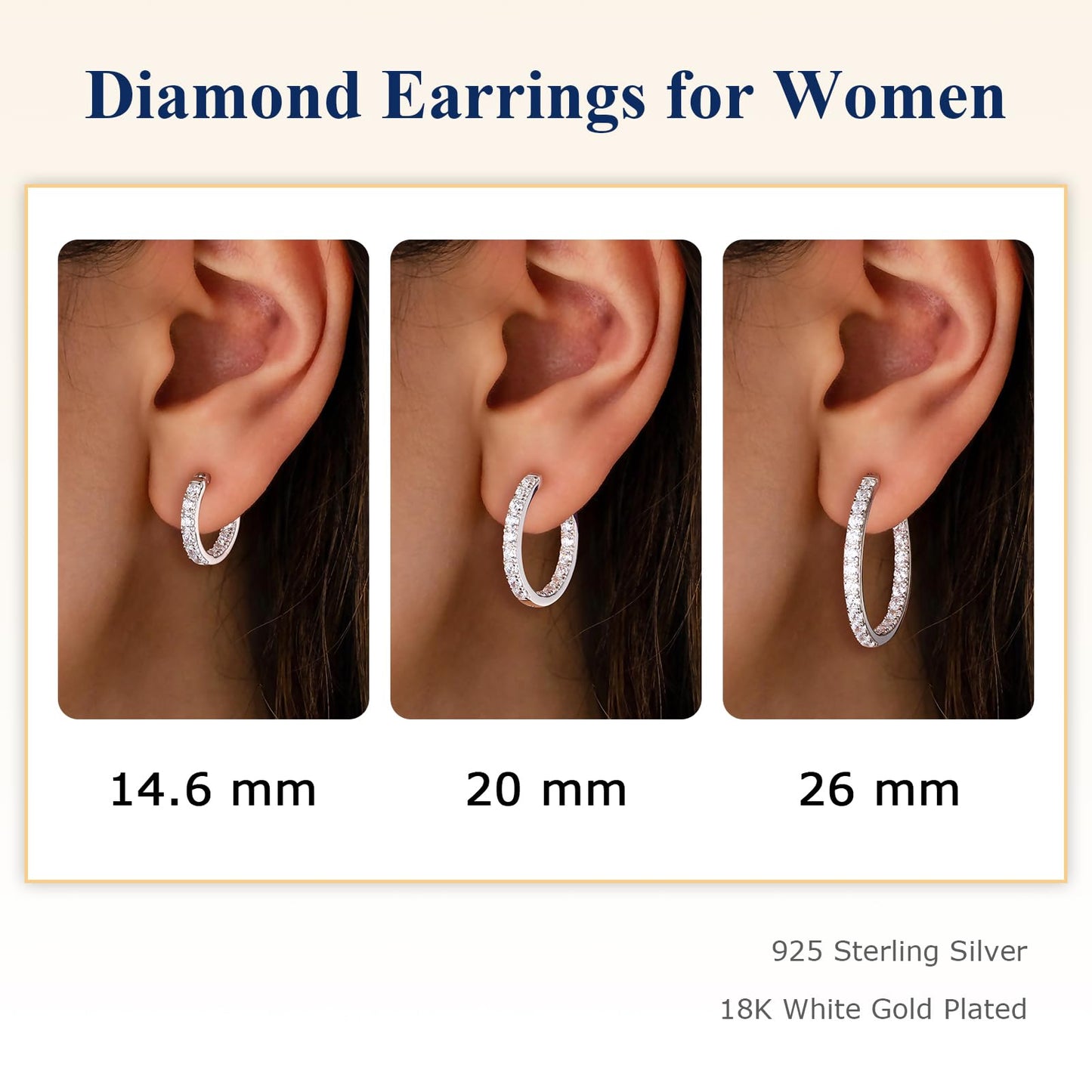 AGRULE 26mm Sparkle Cubic Zirconia Hoop Earrings Sterling Silver Small Hoops Diamond Hoop Earrings for Women