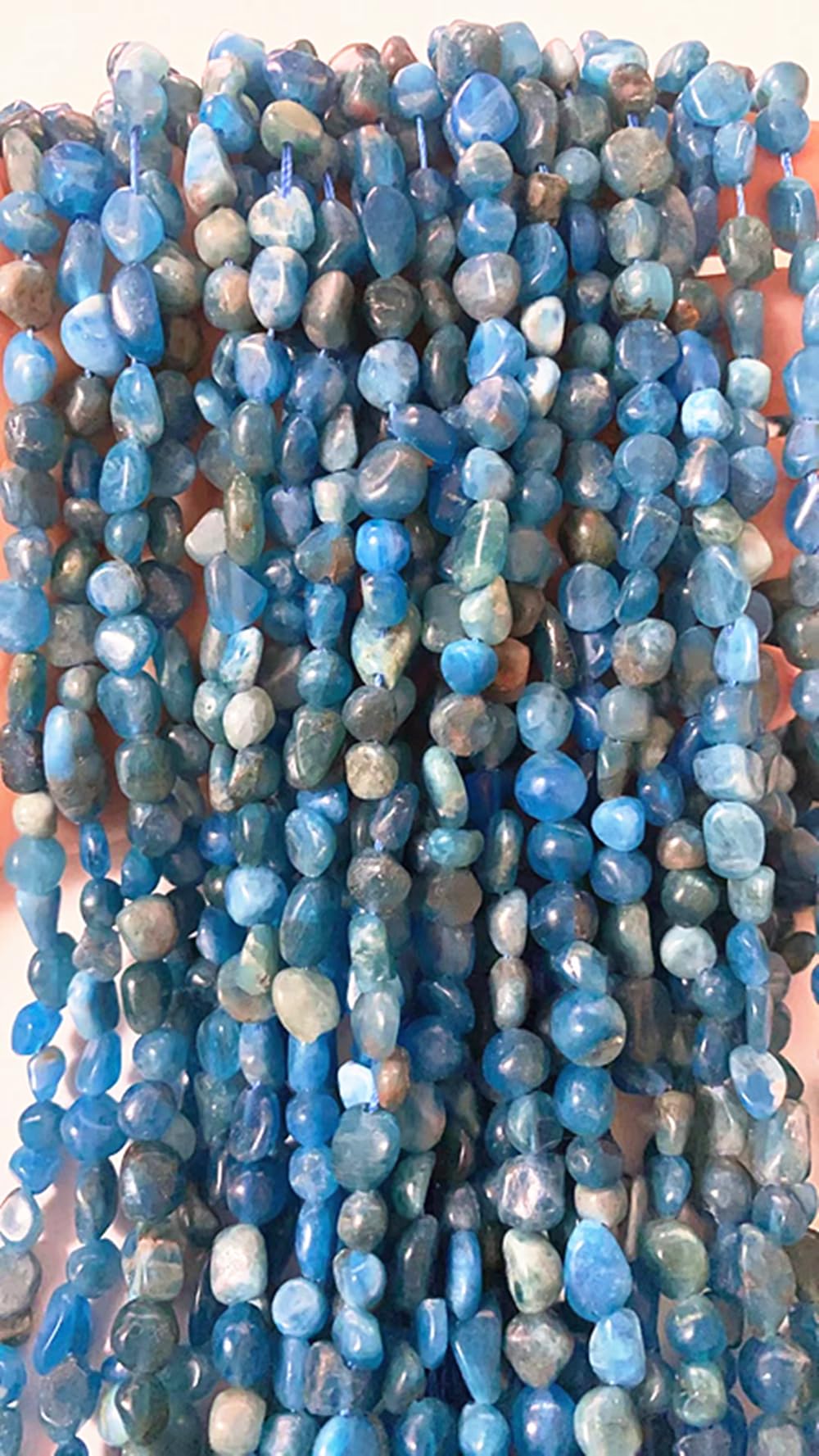 jodaying 6-8mm Natural Blue Apatite Nuggets Oval Free Tumbled Pebble Semi Precious Gemstone Loose Stone Beads Approx 15.5 inch for DIY Jewelry Making