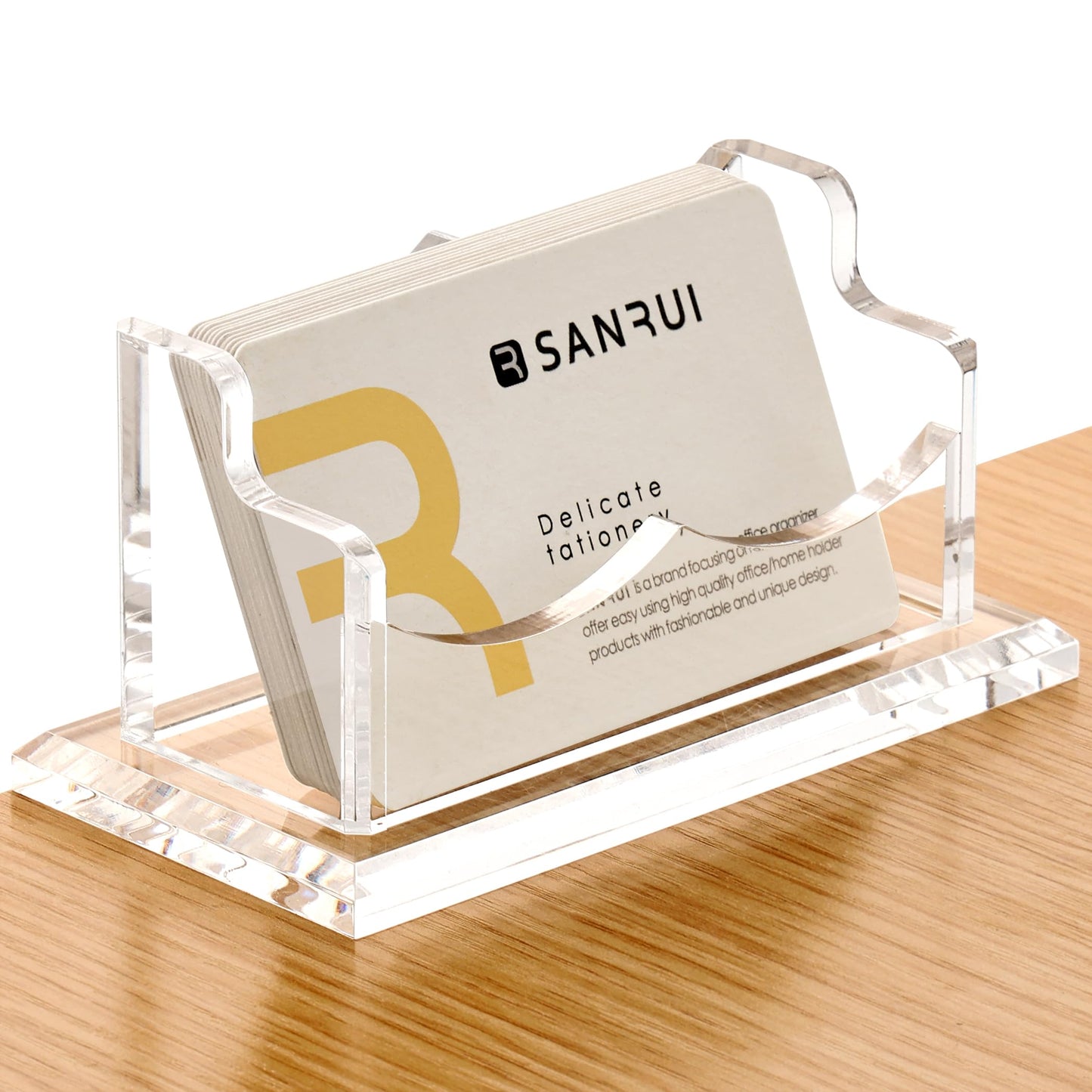 SANRUI Acrylic Business Card Holder for Desk,Clear Horizontal Name Card Stand for Women and Men, Desktop Organizer Display for Office Home Exhibition - 2 Pack 120 Card Capacity