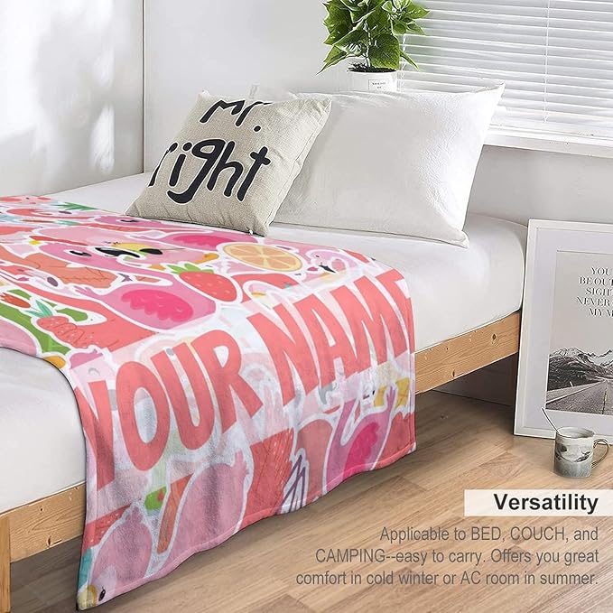 Custom Flamingo Blanket Gifts with Name - 40 x 50 Inches Funny Flamingo Throw for Girls & Women - Pink Soft Furry Plush Blankets for Couch