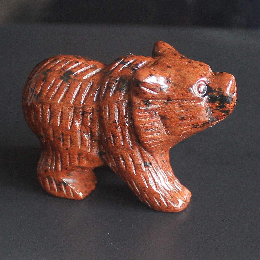 2'' Hand Carved Mixed gemstome Crystal Bear Figurine Animal Carving (mahogony Obsidian)