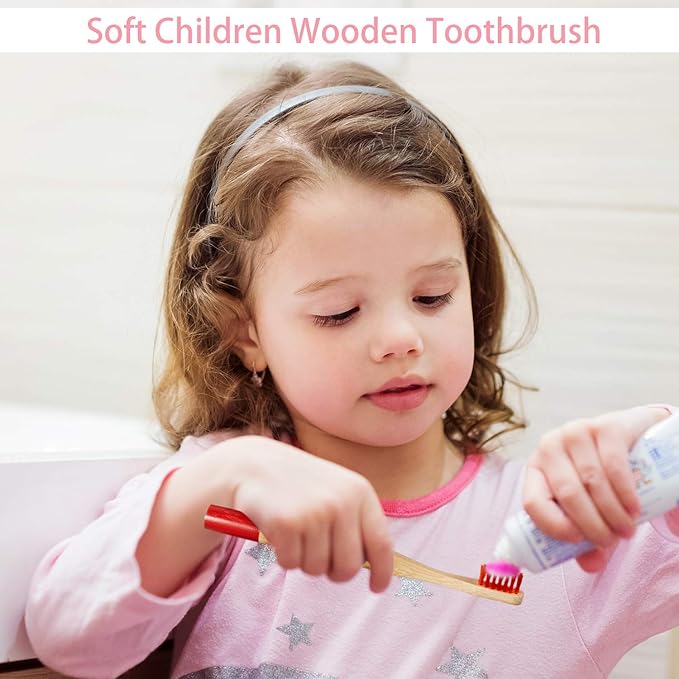 10 Piece Kids Bamboo Toothbrush Set - Natural Soft Bristle, Wooden, Toddler to Adult, Organic, BPA-Free, Colorful Travel Pack (Pack of 2)
