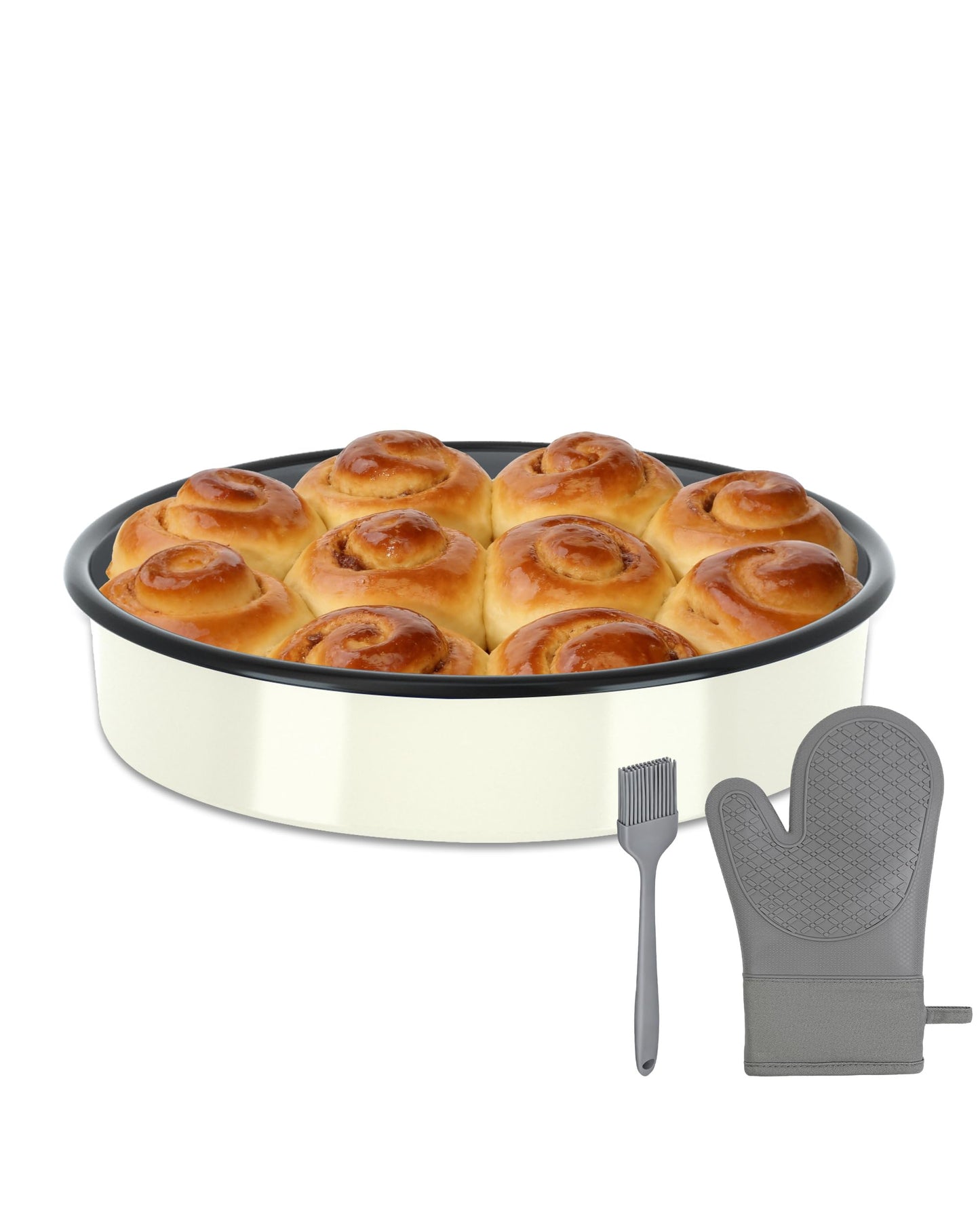 MCCSI 10 inch Enamel Cake Pan Round Roasting Pan Roaster Tray Non-Stick High Temperature Resistance Cookware for Baking Bread Pie, Easy-To-Clean Oven Dishwasher Safe, Mother Day Gift Bundt Pan