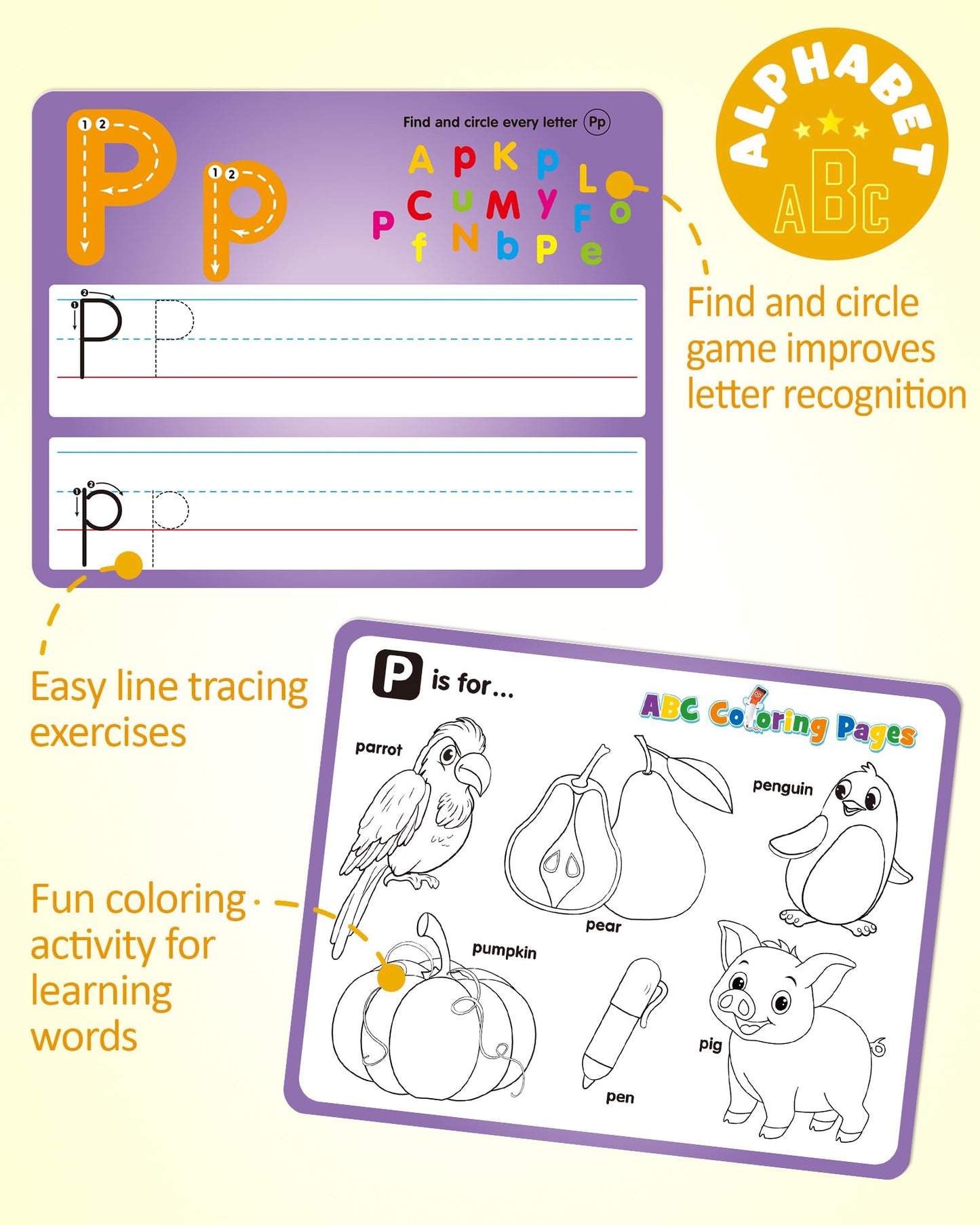 Coogam Handwriting Drawing Practice Cards, 36pcs Alphabet Number Painting Coloring with Pens, Double Sided Write and Wipe Tracing Flashcards, Educational Montessori Toy Gift for 3 4 5 Year Old Kids