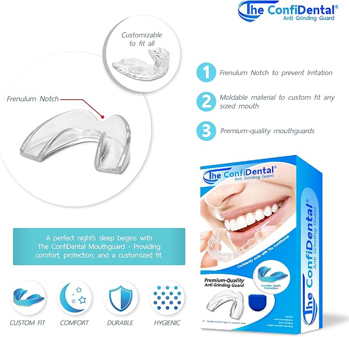 The ConfiDental Mouth Guard for Teeth Grinding and Clenching - Moldable Dental Nightguard Protection for Mild to Heavy Teeth Grinders at Night - 5-Pack (3 Regular, 2 Heavy-Duty)