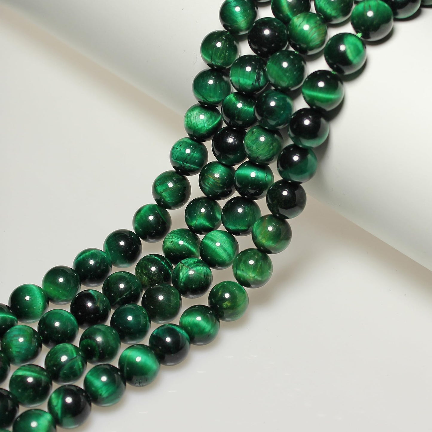 MJDCB Stone Beads 8mm 43pcs Round Green Tiger's Eye Loose Gemstone Bead Charms for Jewelry Making Bracelet Necklace Earring Pendant