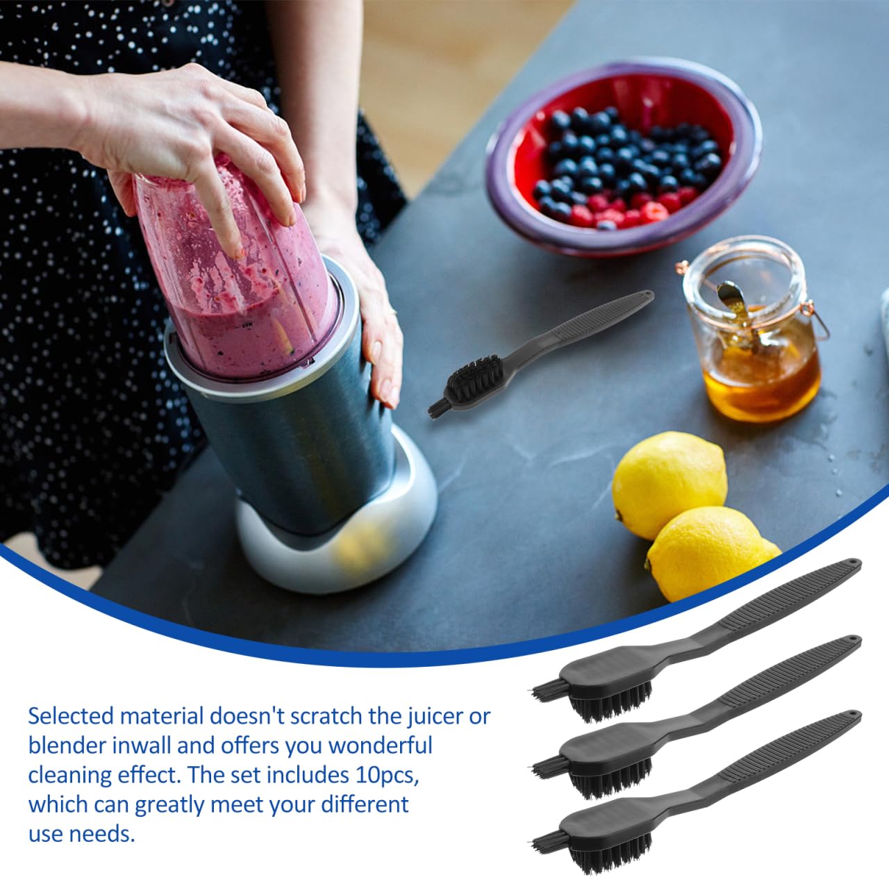 Healvian Kitchen Cleaning Brush Set with Suction Handle Small Nylon Brush for Juicer Blender and Electric Appliance Cleaning Tool 10 Pack