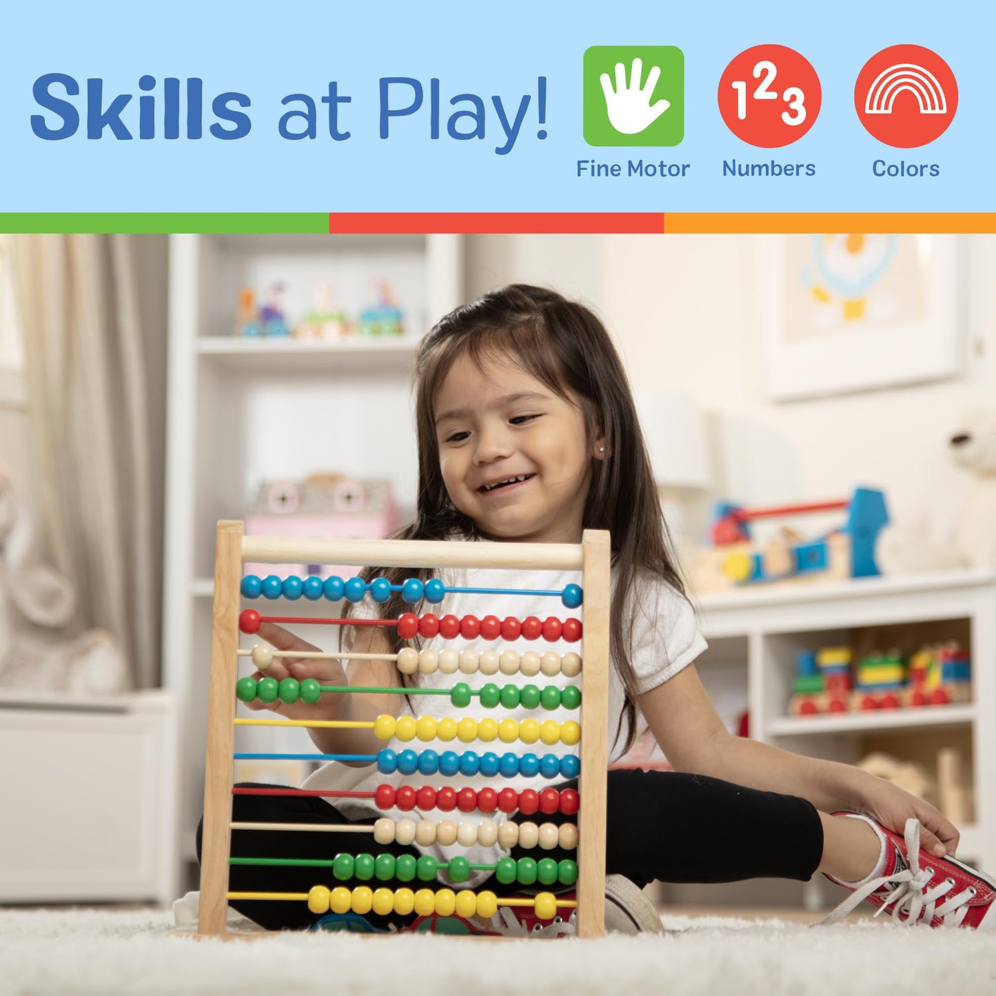 Melissa & Doug Abacus Classic Wooden Toy with 100 Beads - Preschool Learning Activities and Math Games for Kids, Homeschool Essentials for Ages 3+