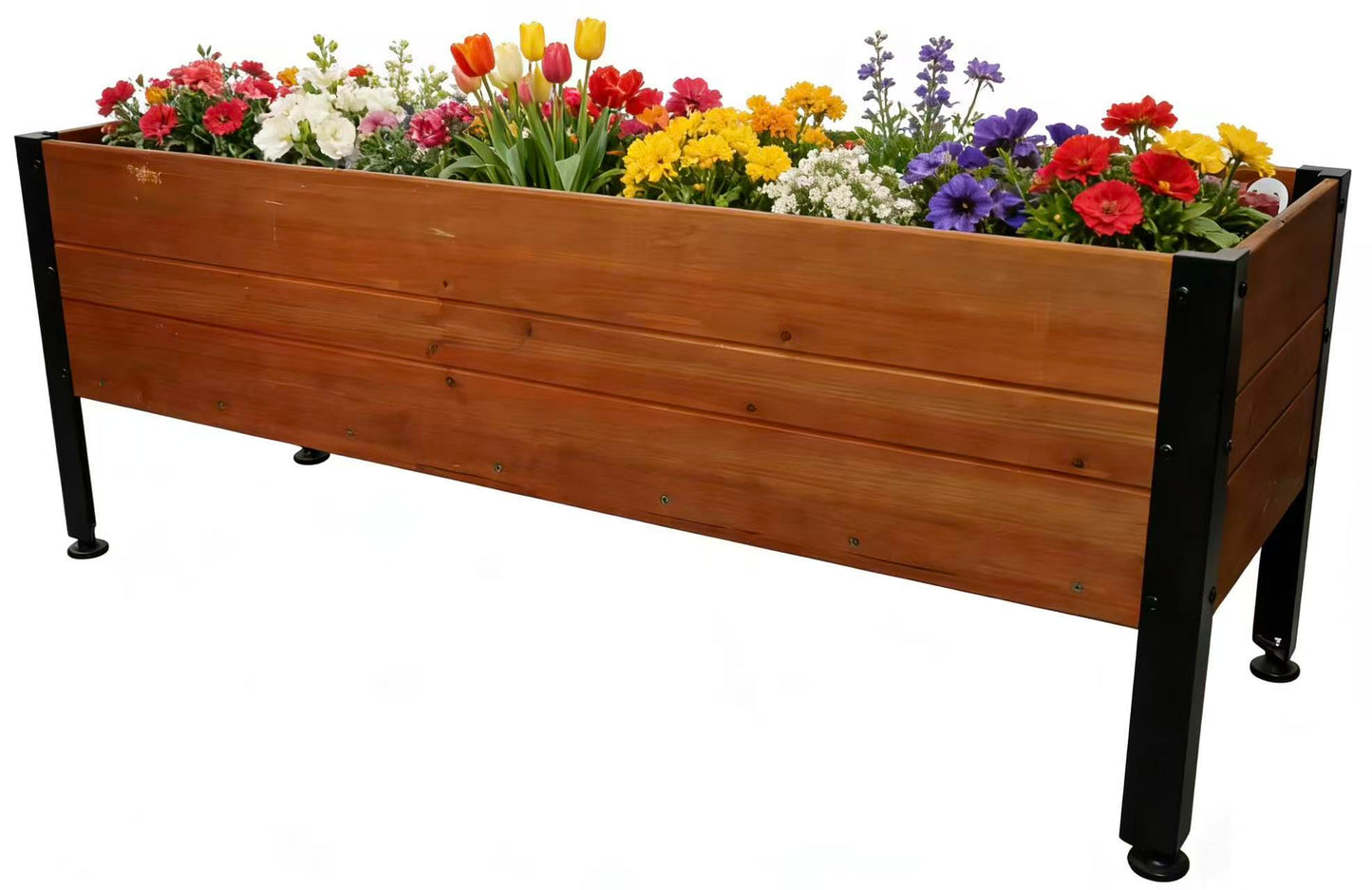 Borsynium Wooden Rectangular Flower Box with Low-Iron Legs, Planting Bed for Flowers and Vegetables, Suitable for Garden and Balcony. Dimensions: 35.43×13.9×12.5 inches