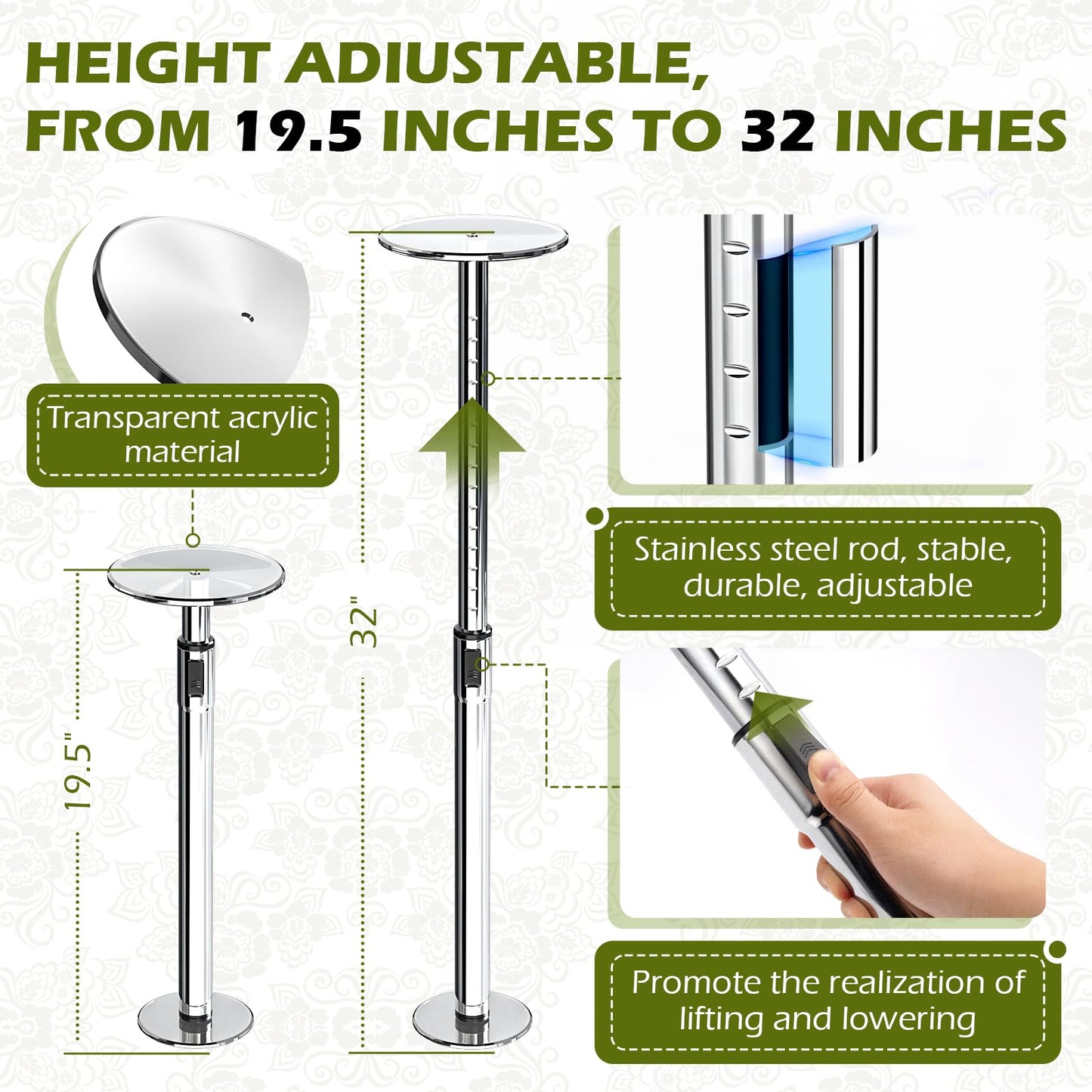 Hazztoll Adjustable Plant Risers for Inside Pot, Planter Insert for Large Container, 19.5-32'' Rise Filler Riser of Tall Flower Bed, Metal Lift Insert for Tall Taper (6 “8“10” Base or Top)