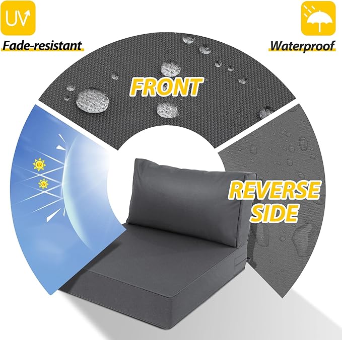 AAAAAcessories Outdoor Deep Seat Cushions, Waterproof, Fade-Resistant Patio Furniture Replacement Cushions, 23.5" x 25.5" x 5" + 23.5" x 13.5", Dark Gray