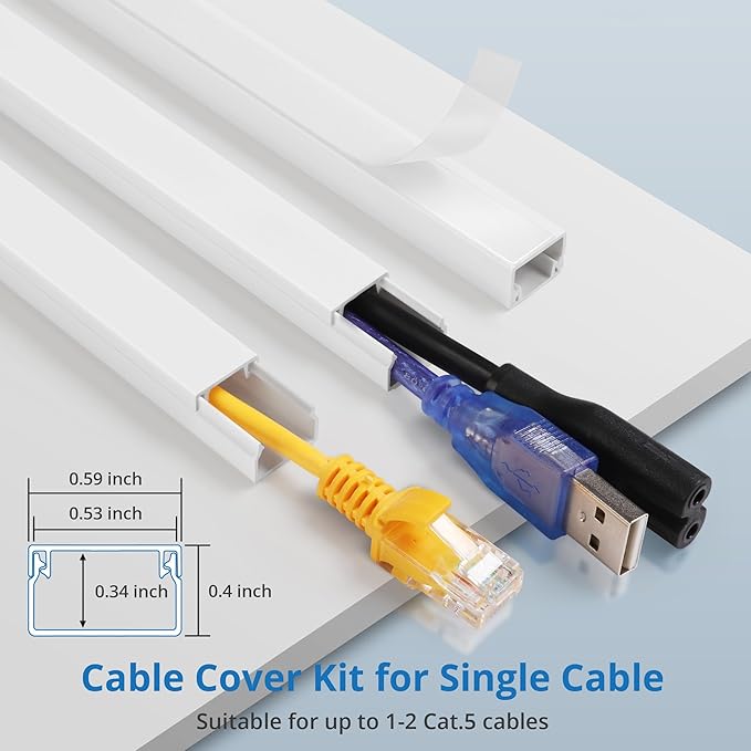 One-Cord Hider Kit, 126in (8 x L15.7in) Cable Covers for Wires on Wall, Mini Wire Hider for Wall Mounted TV, Beige Cable Raceway, Paintable Cord Cover Cable Management for Home Office, W0.6in x H0.4in