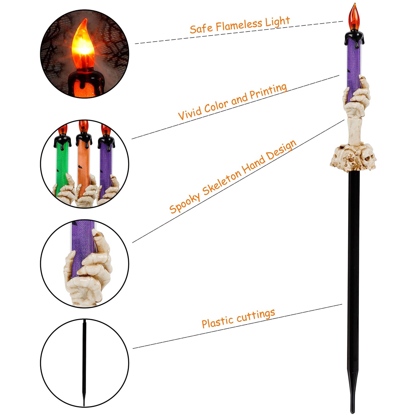 LJLNION Halloween Decorations, 5 Pack Tabletop Candle Lights with Skeleton Ghost Hand, Waterproof Lighted Yard Stakes, Battery Operated for Light Up Halloween Indoor/Outdoor Garden Decor