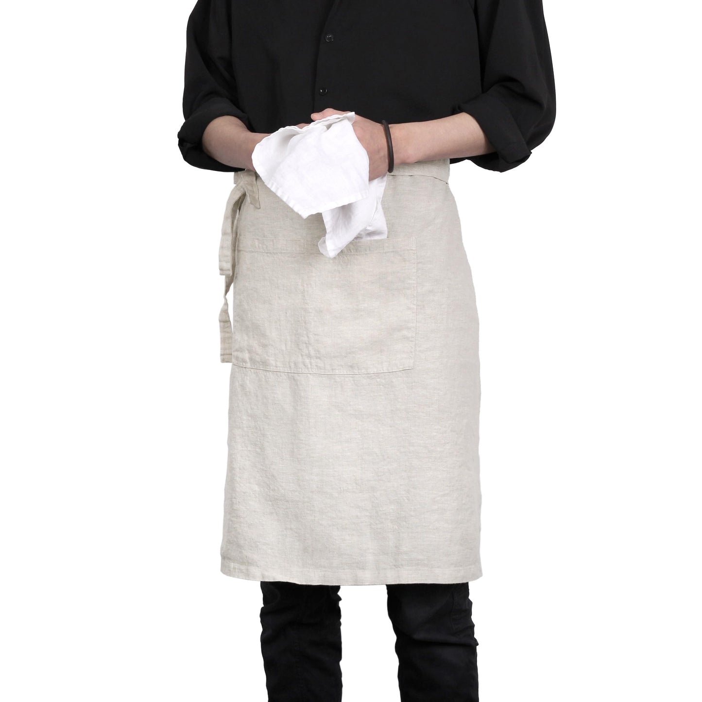 TRITON LINEN Pure Linen Apron - 25 x 35 Inch Bistro Half Apron with Large Pocket Unisex Waist Aprons Ideal for Kitchen Crafts and More (Natural Linen)