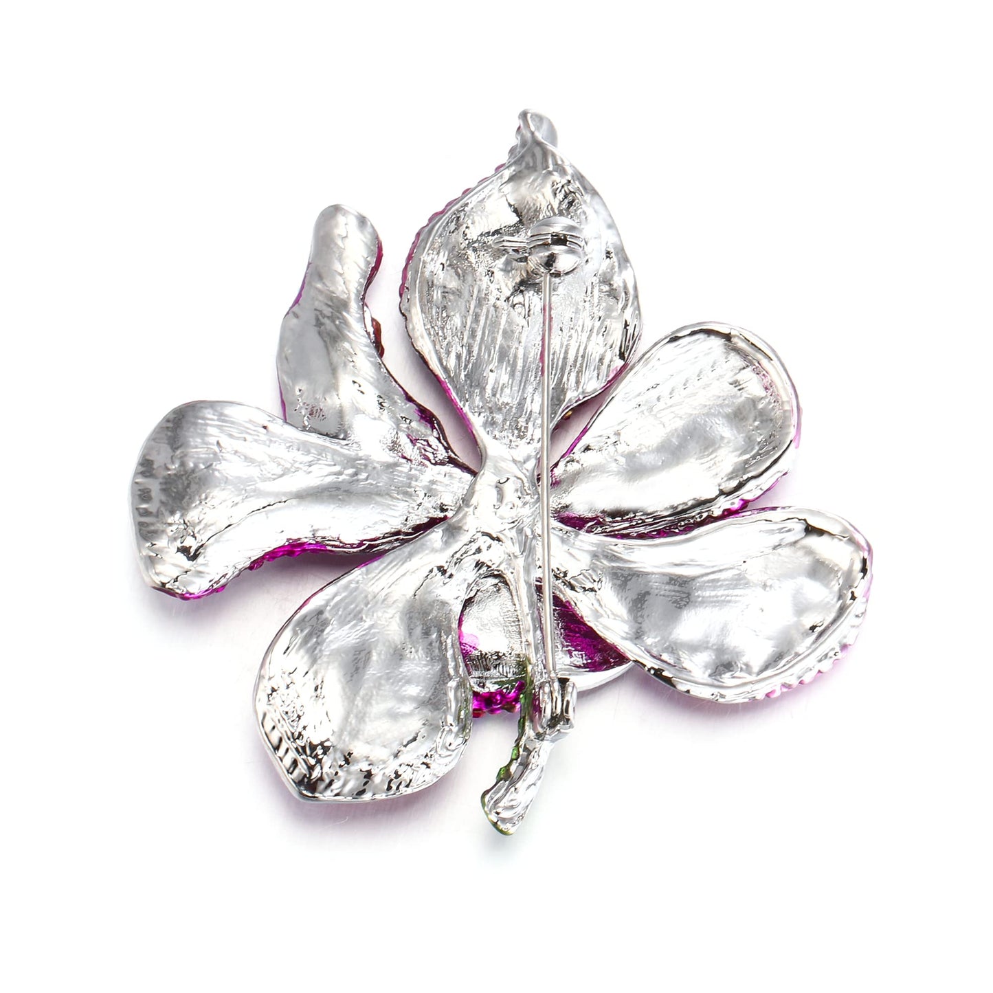 EVER FAITH Women's Austrian Crystal Orchid Flower Petal Brooch Pink Silver-Tone