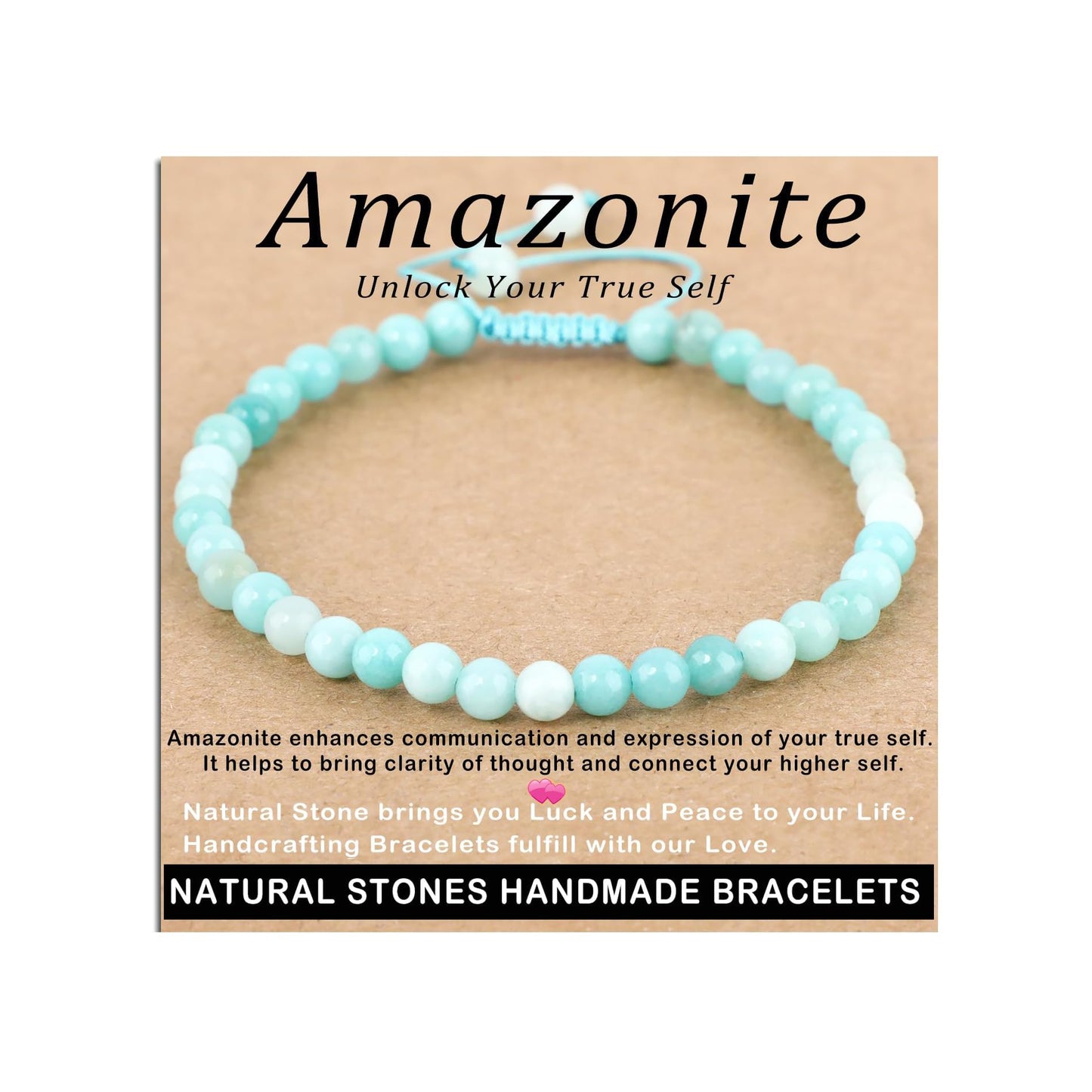 AD Beads 4mm Amazonite - Unlock Your Ture Self - Handmade Natural Stone Crystal Bracelet with Adjustable Macrame String - Yoga Healing Power Energy Gifts for Men and Women