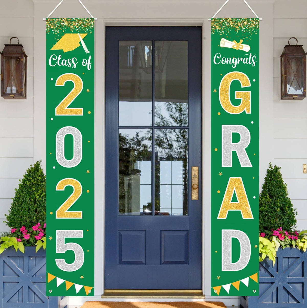 Graduation Decorations 2025 GRAD Banner Green Porch Door Sign Welcome Banner For Indoor Outdoor Wall Graduation Decorations Class of 2025