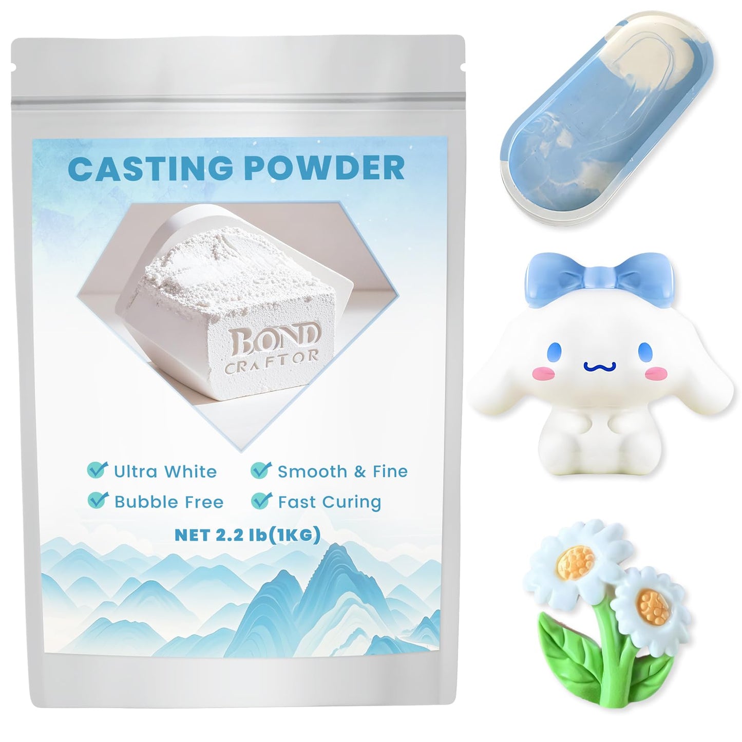 Eco Resin Casting Powder 1KG, 30 Minutes Demold Fast Curing Plaster of Paris, Plaster Powder Casting Kit for DIY Home Art