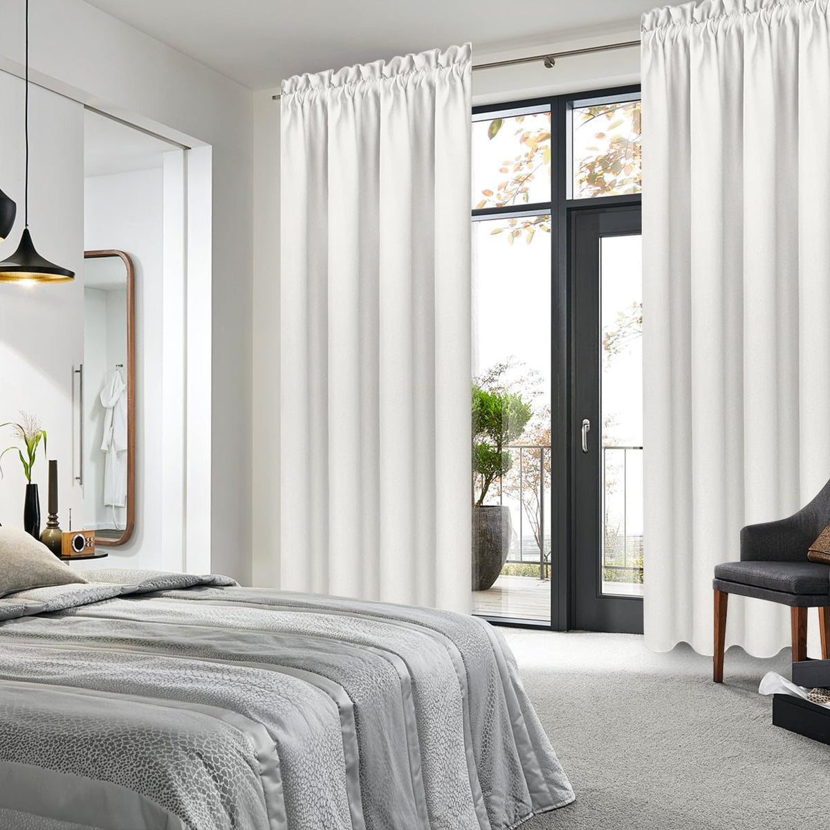 Blackout Curtains for Bedroom Living Room 38 x 72 Inch Long Ivory (2 Curtain Panels)