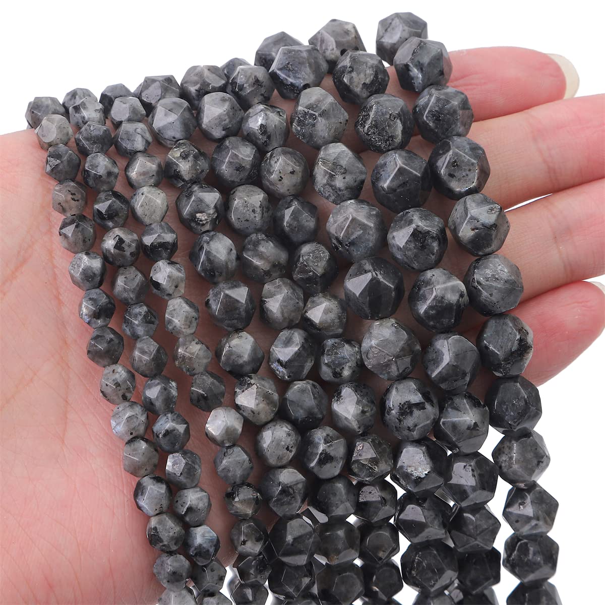 BEADIA Faceted Natural Black Spectrolite Stone Round Beads 8mm 36cm/Strand for Jewelry Making