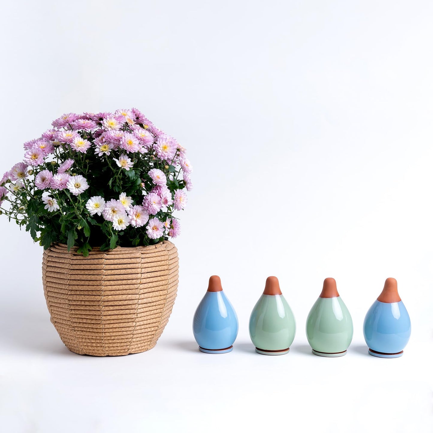 MOUGIGI 4-Pack Self Watering Planter Insert - 2 Blue and 2 Green Ceramic Watering Globes for Indoor Plants, Terracotta Bulbs, and Small Plant Pots - 300ml Capacity, 1 Weeks Autonomy